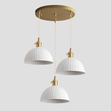 Imagem de Lustre moderno de 3 luzes, luminária pendente de fazenda, latão, ajustável, cerâmica branca, luz suspensa para cozinha, ilha, sala de estar, quarto, cabeceira, sala de jantar, corredor, lumi