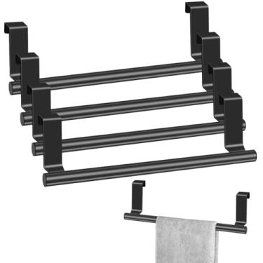 Imagem de 4 peças de barra de toalha de porta de armário, suporte de toalha de prato para armário, suporte de toalha de cozinha de aço inoxidável, cabide de toalha de mão sobre a porta para armário de cozinha e