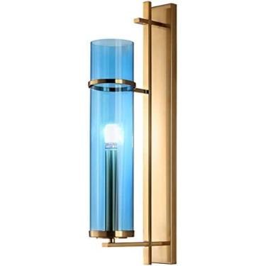 Imagem de Luminárias de parede de vidro vintage douradas, modernas, azuis, tubo longo, abajur de vidro, metal, luminária de parede para cabeceira, sala de estar, decoração, luz, restaurante