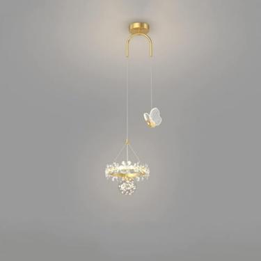 Imagem de Lustre de Cristal Ilha Pendente Luz Dourada LED Mini Lustre Corda Filamento Lua Bola De Vidro Luzes Pendentes Moderno Lustre Borboleta para Quarto Vestiário Sala De Jantar, A
