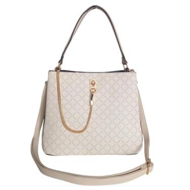 Imagem de Bolsa Feminina Transversal Médio Elegante 3 Repartições Alça de Ombro e Tiracolo Estilo Saco Sacola Casual Trabalho Presente (Branca)