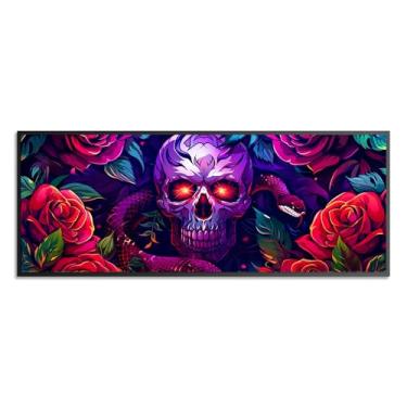 Imagem de Wergund Kits de arte de diamante grande DIY 5D para adultos crânio, tamanho grande, arte de diamante, flor rosa, bordado de strass de cristal, ponto cruz, arte, arte, lona, decoração de casa, presente