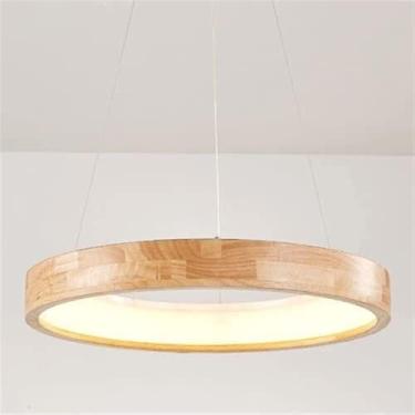 Imagem de Lustres de anel modernos para sala de jantar, luminária pendente de teto de madeira redonda, grande lâmpada LED regulável, lustre rústico vintage de fazenda para quarto, sala de estar, resta