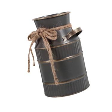 Imagem de Generic Vaso de flores de metal estilo fazenda, vaso boho, balde de flores decorativo para casamento, mesa central, decoração de quarto, Cinza Escuro