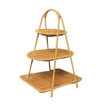 Imagem de Baoblaze Cesta de frutas de 3 camadas tecida à mão, expositor de biscoitos e lanches, suporte para armazenamento de alimentos para restaurante, sala de jantar,