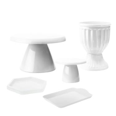 Imagem de Kit Mesa Decorada com Boleira Cogumelo e Acessórios – Vaso, Bandeja e Mini Peças (Branco)
