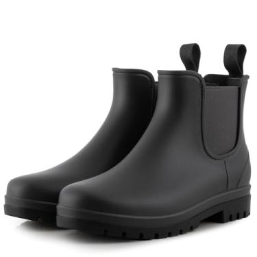 Imagem de planone Botas de chuva curtas femininas ortopédicas de largura larga modernas à prova d'água Chelsea para uso ao ar livre, sapatos de jardim, botas de tornozelo para mulheres, antiderrapante, para