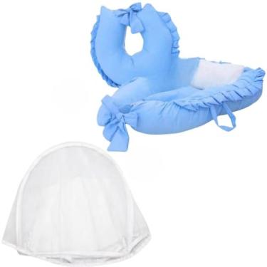 Imagem de Conjunto De Conforto E ProteçãO: Almofadas De AmamentaçãO + Barreira De SegurançA Infantil Equipada Com Rede Mosquiteira Durma Mais Profundamente, Descanse Mais Tranquilamente(Azul)