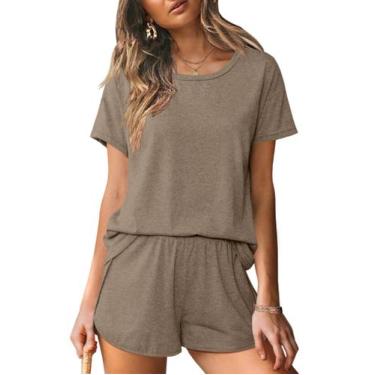 Imagem de Conjunto de pijama e shorts femininos de manga curta com gola redonda 
