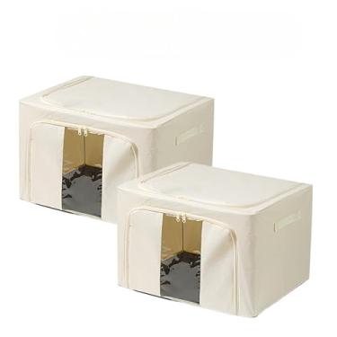 Imagem de Kit Caixas Organizadoras Dobráveis com Visor Transparente – Tecido Oxford e Estrutura de Aço para Roupas, Edredons e Brinquedos(BEGE 66L, 2 UNIDS)