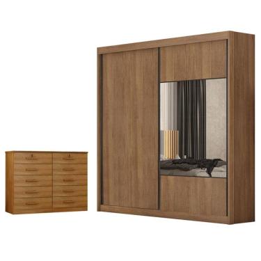 Imagem de Guarda Roupa Casal Sienna com Espelho e Gaveteiro Milão com Chave Cumaru 23 - Novo Horizonte