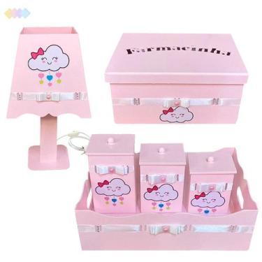 Imagem de Kit Higiene Bebe Quarto de Menina Rosa 6 peças Trio de Potes, Farmacin
