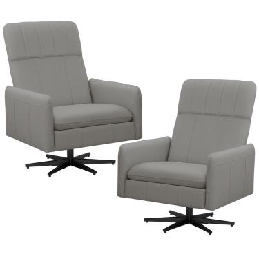 Imagem de Kit 2 Poltronas Decorativa Giratória Retrátil Reclinável Lutor L06 Couro Cinza Claro - Lyam Decor