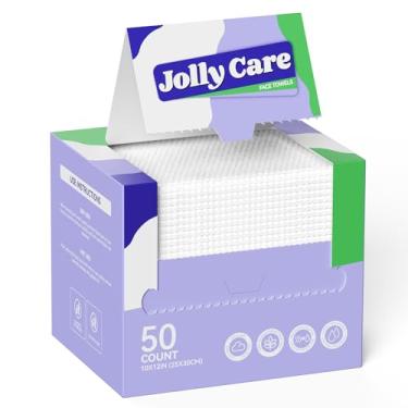 Imagem de Jolly Care Toalhas de rosto descartáveis, toalha de rosto XL de 25 cm × 30 cm, descartável, removedor de maquiagem macia, lenços secos e espessos para limpeza feminina, cuidados com a pele, 50