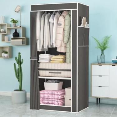 Imagem de Guarda-Roupa Casal de Tecido com Prateleiras e Cabideiro | Estrutura Metálica, Fechamento com Zíper, Montagem Fácil (S09-CINZA)