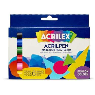 Imagem de Caneta para Tecido, Acrilex, 6 Cores Sortidas, Acrilpen