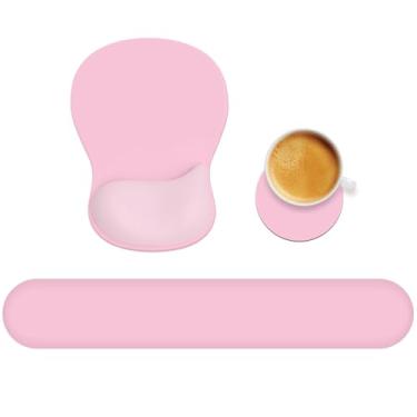 Imagem de Mouse pad de 3 peças com suporte de pulso, teclado ergonômico de gel descanso de pulso e mousepad com suporte de pulso, base de silicone antiderrapante, digitação fácil, alívio da dor, conforto para