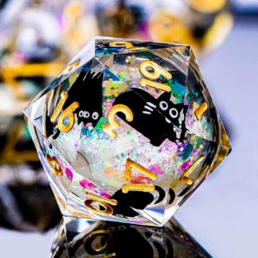 Imagem de ORIFANTOU DND Cat Dice Set Colorful White Sharp Edge Dice with Box, RPG D and D Dice Dungeons Dragons Role Playing Game Polyhedral Resin Dice Set D20 D12 D10 D8 D6 D4