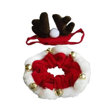 Imagem de ShengQuanHao Tiara E Colar de Rena para Animais de Estimação, Fantasia de Rena para Animais de Estimação, Roupa Confortável, Tiara de Chifre de Veado para, Sh