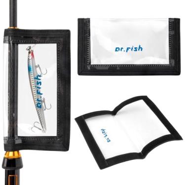 Imagem de Dr.Fish Pacote com 3 envoltórios de iscas de pesca, capas de fichário de PVC transparente com patch mágico, suporte protetor seguro de armazenamento em 2 tamanhos para ganchos, várias iscas, vara e