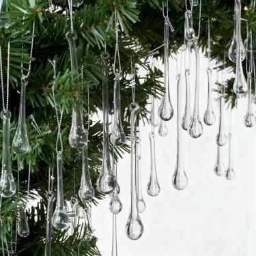 Imagem de OuMuaMua 32 peças de enfeites de Natal gota de chuva de cristal enfeites de pendurar em gota de cristal enfeites de pingente de gota de lustre transparente para árvore de Natal inverno ano novo
