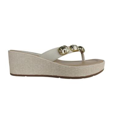 Imagem de Tamanco Feminino Arenys Chinelo Anabela Detalhes Metalizados (Bege, BR, Adulto, Numérico, 39)