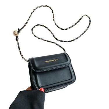 Imagem de Bolsas femininas axilas com corrente quadrada de poliuretano (preta)