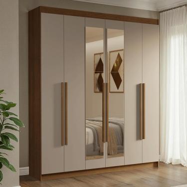 Imagem de Guarda-Roupa Casal 6 Portas Batentes com Espelho Rustic/Crema/Rustic Venus Madesa