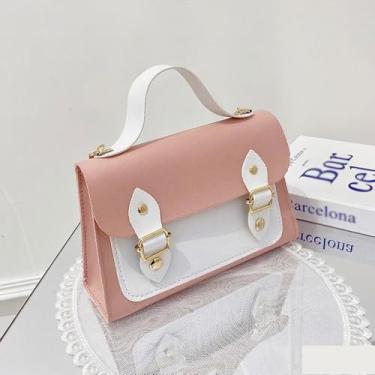 Imagem de Bolsa tiracolo feminina transparente, bolsa mensageiro, transparente, estampada, cor contrastante, ajustável, corrente de metal removível, Rosa, branco, Rosa e branco