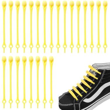 Imagem de Conjunto de 24 cadarços elásticos de silicone com cadarço rápido, cadarços preguiçosos de silicone sem amarração - Ideal para sapatos masculinos e femininos, Amarelo, Standard