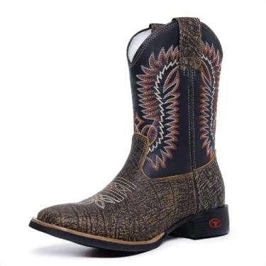 Imagem de Bota Texana Masculina Country Botina Cano Longo Couro Rajado