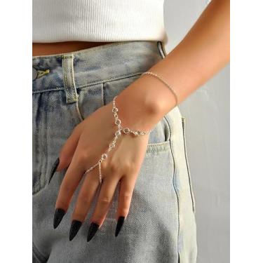 Imagem de Anel de dedo de cristal com pulseira de corrente para mulheres, minimalista, chique, estilo boêmio, banhado a prata, pulseira de strass em camadas, moda criativa, punho, acessórios de joias, presentes