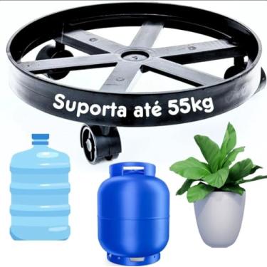 Imagem de Suporte com Rodas para Botijão de Gás e Galões, Base Móvel Universal, Preto, Capacidade 55kg, com Rodízios Giratórios