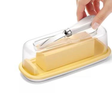 Imagem de Manteiga com tampa e faca para bancada e geladeira, suporte de palito de manteiga com capa transparente hermética que mantém a manteiga macia