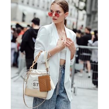 Imagem de Carteira pequena para mulheres RFID Slim Card Holder Carteira de pulso com bolso com zíper, Marrom e bege, Small, Minimalista