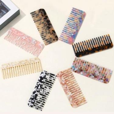 Imagem de 1 pente de dentes largos de acetato para cabelos cacheados, grossos ou molhados - design leve, fácil de lavar, ferramenta portátil de estilo de viagem para casa, 6