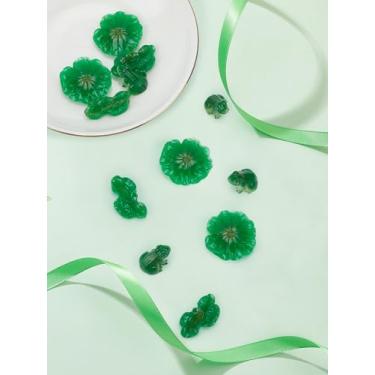 Imagem de 12 peças 3Styles Estatuetas em miniatura de sapo verde, resina verde, folha de lótus, micro ornamentos de paisagem, decorações de adereços de fingimento, acessórios de casa de bonecas para decoração
