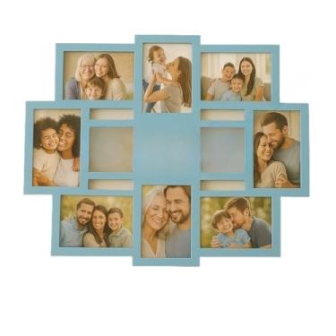 Imagem de Mural de Fotos Família p/ 8 Fotos 10x15cm Decoração sala quarto escritório porta retrato(Azul)