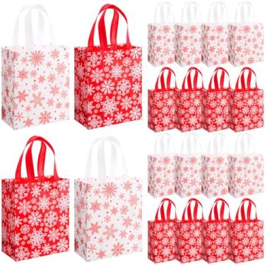 Imagem de Wovnet 30 peças de sacos de Natal a granel vermelho branco floco de neve merchandising sacos de presente com alças reutilizável não tecido sacola de compras bolsa de presente para lembrancinhas de