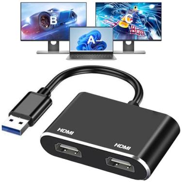 Imagem de Adaptador USB para HDMI para 2 monitores, USB 3.0 para adaptador HDMI duplo 1920 x 1080p para 60 Hz, cabo conversor de áudio e vídeo Full HD com Windows 7/8/8.1/10/11