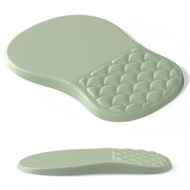 Imagem de YiRing Mouse pad ergonômico, suporte de pulso, tapete de descanso de pulso verde amigável para alívio da dor do túnel do carpo, design de protuberância de massagem com inclinação de espuma de memória