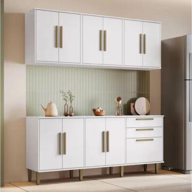 Imagem de Cozinha Completa 11 Portas 2 Gavetas Lorena Kaiki Móveis - Branco