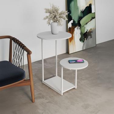 Imagem de Mesa De Apoio Ferro Branco Tampo Redondo Branco Cibele