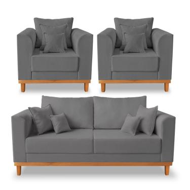 Imagem de Kit Sofá 3 Lugares E 2 Poltronas Beny Viena Linho Grafite