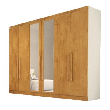 Imagem de Guarda Roupa Oslo 6 Portas 6 Gavetas 100% Mdf Espelhado Off White-peroba