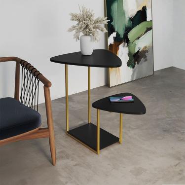 Imagem de Mesa Auxiliar Ferro Dourado Tampo Esfiha Preto Cibele