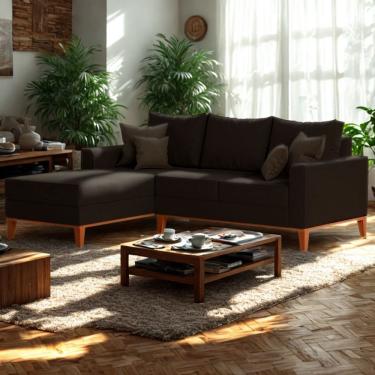 Imagem de Sofá 3 Lugares Beny Com Chaise Esquerdo Corino Marrom