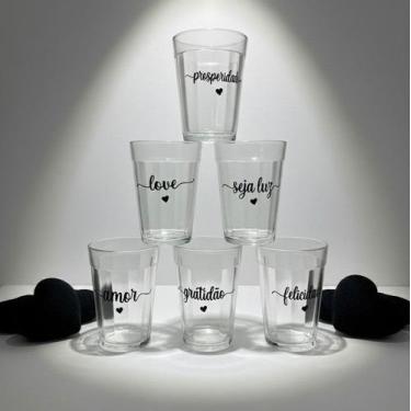 Imagem de Kit Jogo 6 Copos Americanos de Vidro 180ml com Frases Motivacionais - 