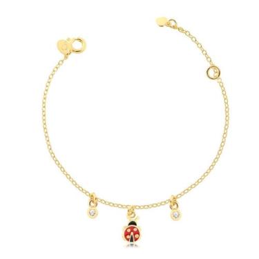 Imagem de Pulseira Infantil Joaninha De Resina Folheado A Ouro - Radhau Joias, Ú