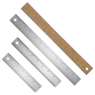 Imagem de Generic 3 peças de régua de metal de aço inoxidável 15/20/30 cm, borda reta com suporte de cortiça, régua de metal métrica antiderrapante para sala de aula, escritório, casa, ferramentas de desenho